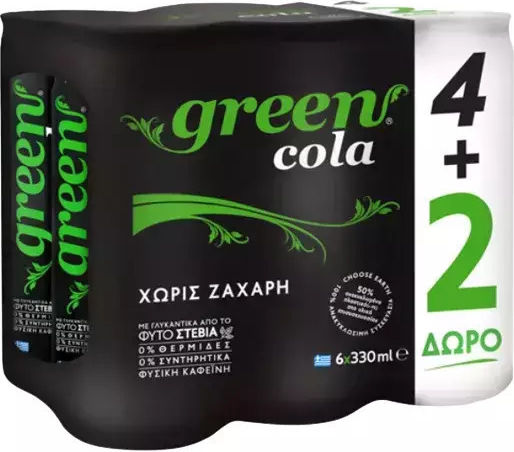 Green Cola Stevia Cola mit Kohlensäure, Zuckerfrei in Kiste 6x330ml