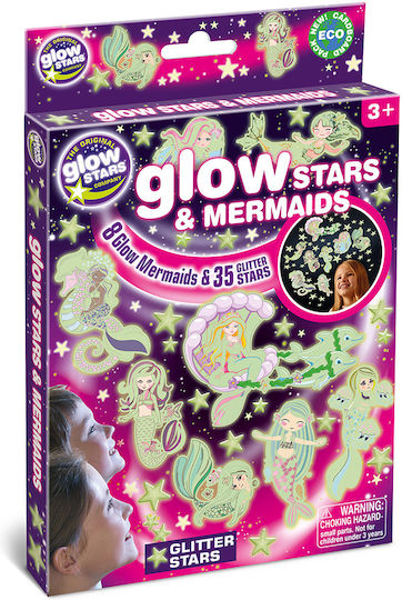 Brainstorm Kids Decorative Fluorescent Wall Sticker Stars & Mermaids 24.5x18cm 43 Pieces