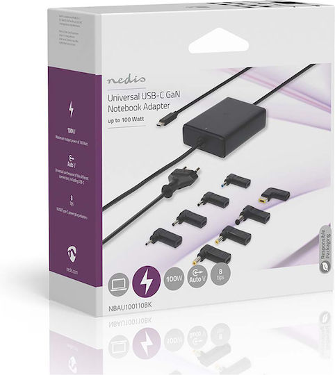 Nedis 100w Gan Usb-c Charger Notebook Tablet Smartphone Ultra Fast Black