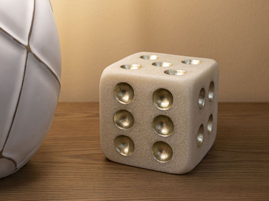 Decorative Polyresin Dice Ecru Gold 12x12x12 Cm