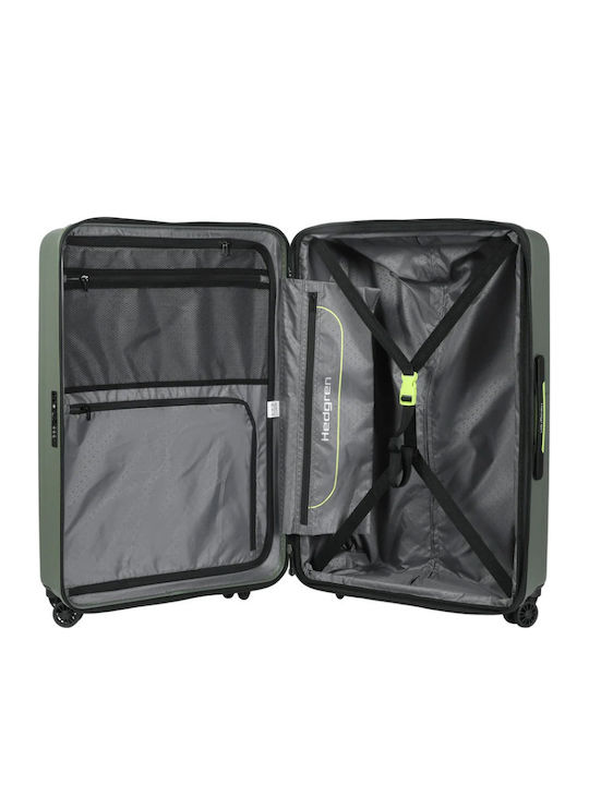 Hedgren Large Hard Travel Suitcase Olive Green with 4 Wheels Height 74cm