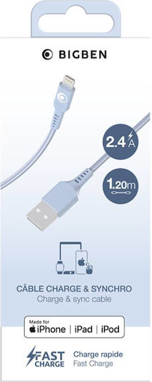 Bigben Connected Usb-A/Lightning 2.4A Fastcharge 12W Cablu De Transfer Și Încărcare 1.2M Albastru