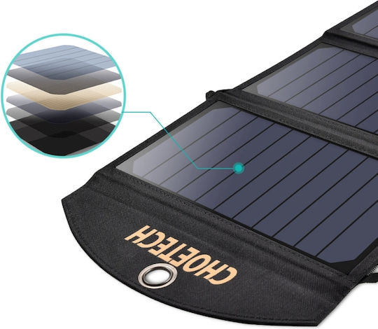 Choetech Panou Solar Pliabil 19W Camping Drumeții Pescuit 2x USB 2.4A Negru PS-19W