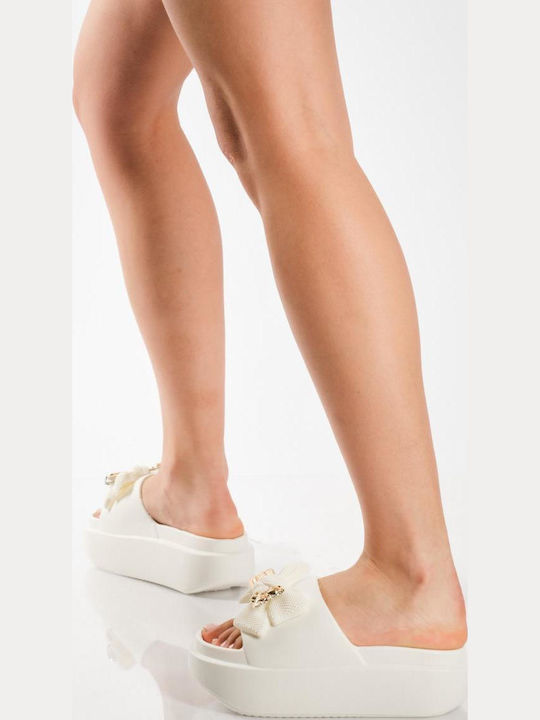 Slides With Platform In White Colour