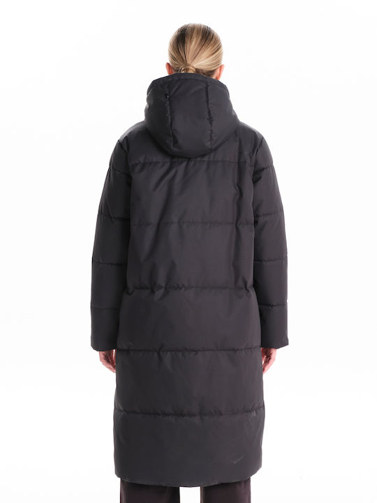 Lang Damen Puffer Jacke für Winter Schwarz