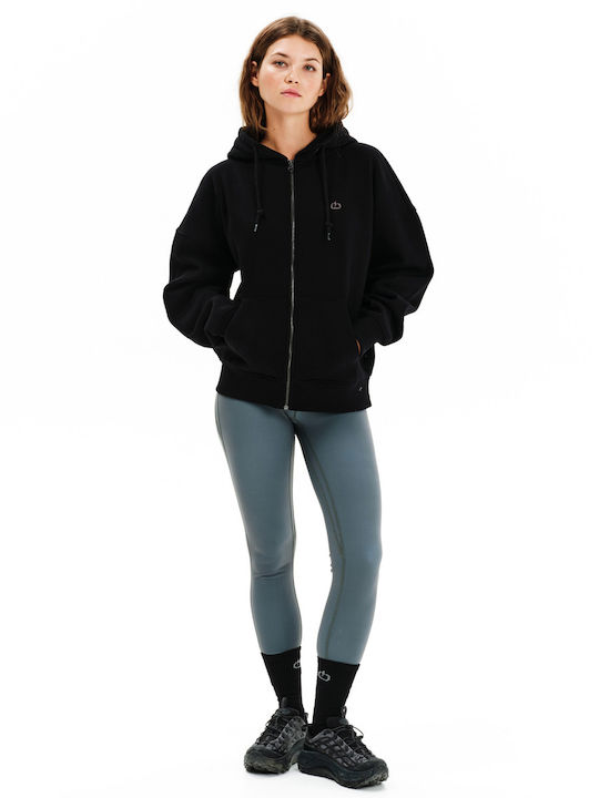 Lang Damen Sweatshirtjacke Kapuzen Black