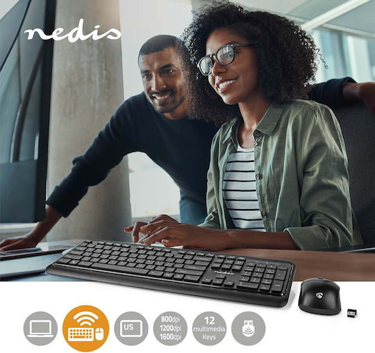 Nedis KBMCW100BKUS Kabellos Tastatur & Maus Set Englisch US