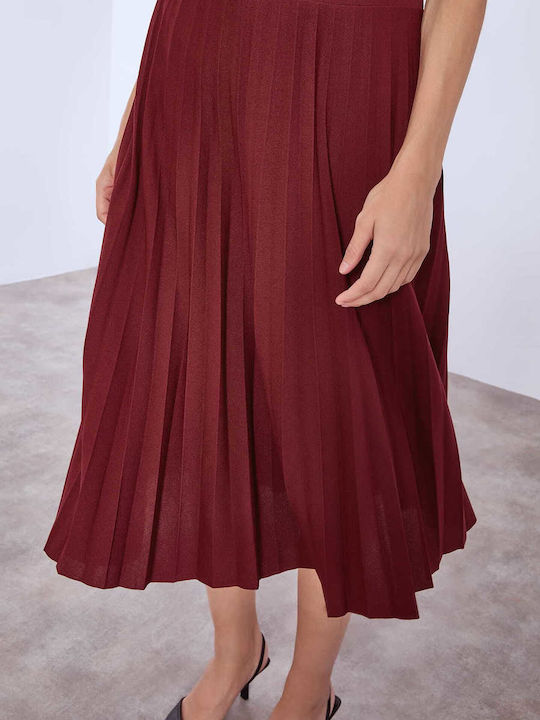 Плисе С висока талия Midi Пола Burgundy