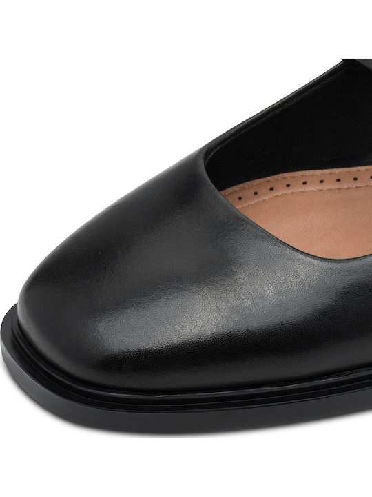 Leather Ballerinas With strap Black