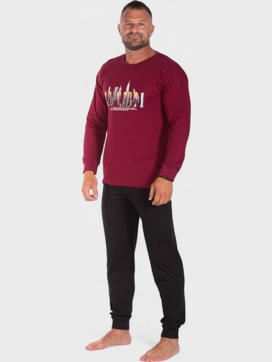 Πιτζάμα Ανδρική Βαμβακερή Nina Club Urban Red Nc26594-1-μπορντώ Πιτζάμα Ανδρική Βαμβακερή Nina Club Urban Red Nc26594-1-μπορντώ