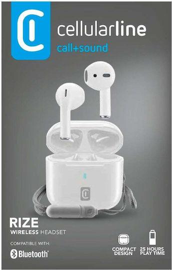Cellular Line Rize Earbud Bluetooth Handsfree Ακουστικά με Θήκη Φόρτισης Λευκά