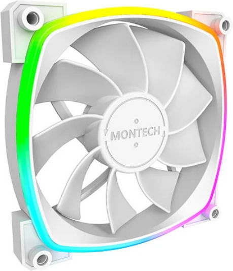 Montech Reverse Blade Case Fan 76.2mm (1600rpm / 59cfm) with ARGB Lighting and Connection 4-Pin PWM / 3-Pin Pack of 3 White