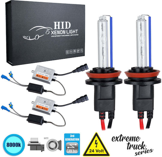 GloboStar Truck Xenon Kit Extreme Truck Series H11 CAN Bus 110W 24V 8000K Cold White