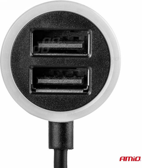 AMiO Pch Pro01 2x Micro Φορτιστής Αυτοκινήτου 2.4A Γρήγορης Φόρτισης με Θύρες: 2xUSB Μαύρο Χρώμα