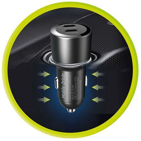 Mobile Origin CA11 Φορτιστής Αυτοκινήτου 60W Γρήγορης Φόρτισης με Θύρες: 2xType-C Μαύρο Χρώμα