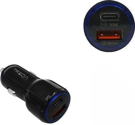 Car Charger 20W 3A Fast Charging With Ports 1xUSB-A 1xType-C White Colour