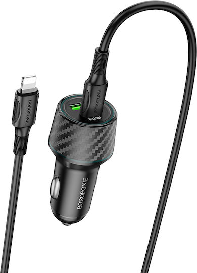 Borofone Автомобилен Зарядно Устройство 48W с Портове 1xUSB-A 1xType-C с Кабел Lightning Черен Цвят