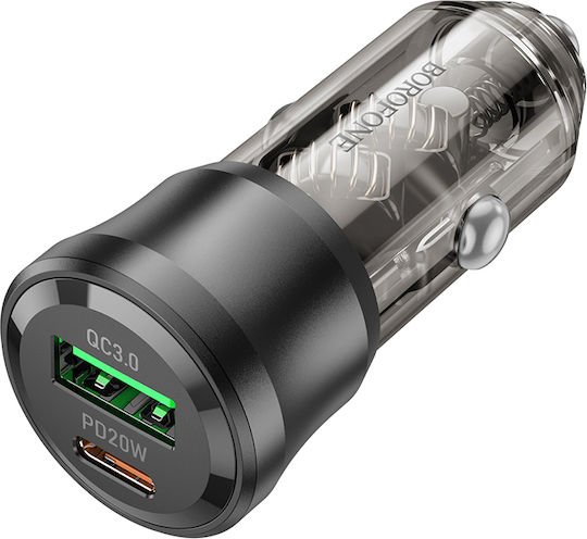 Borofone Auto-Ladegerät 38W 3A mit Anschlüssen: 1xUSB 1xType-C mit Kabel Typ-C,TC-TC Schwarz Farbe