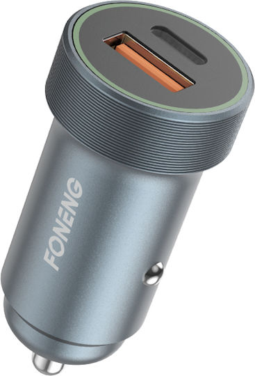 Foneng Auto-Ladegerät 18W 3A Schnellladen mit Anschlüssen: 1xUSB 1xType-C Schwarz Farbe