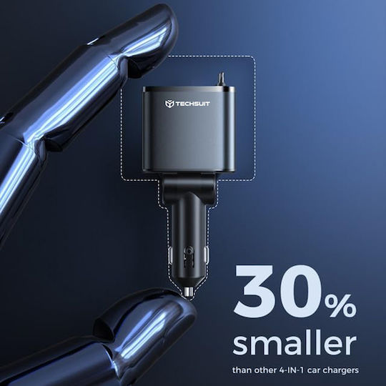 Techsuit Φορτιστής Αυτοκινήτου 69W 2.4A με Θύρες: 1xUSB 1xType-C μαζί με Καλώδιο Lightning / Type-C Γκρι Χρώμα