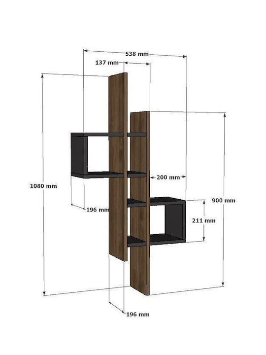 Shelf Wall Emse Oak-anthracite 53.8x19.6x108cm