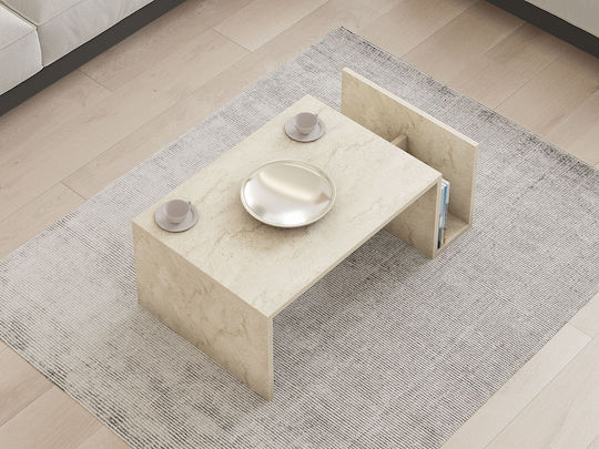 Rechteckiger Zentraler Kaffeetisch Memo Holz Travertin Beige M86.8xL50xH32.4cm