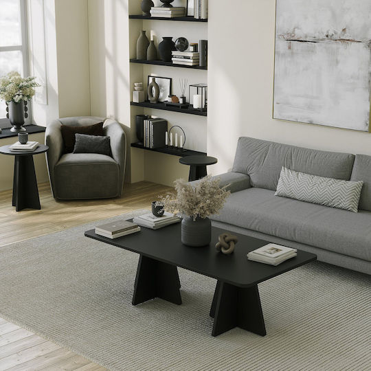 Rechteckiger Zentraler Kaffeetisch Mushroom Holz Schwarz M120xT60xH40cm