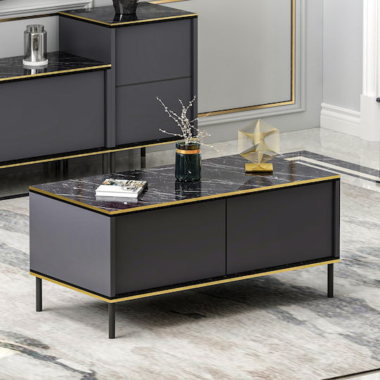 Правоъгълно Централно Кафе Масичка Imaj Marble Effect Черно-антрацит М90xШ45xВ40см