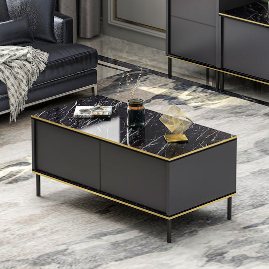Правоъгълно Централно Кафе Масичка Imaj Marble Effect Черно-антрацит М90xШ45xВ40см