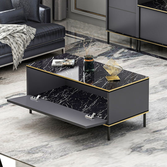 Правоъгълно Централно Кафе Масичка Imaj Marble Effect Черно-антрацит М90xШ45xВ40см