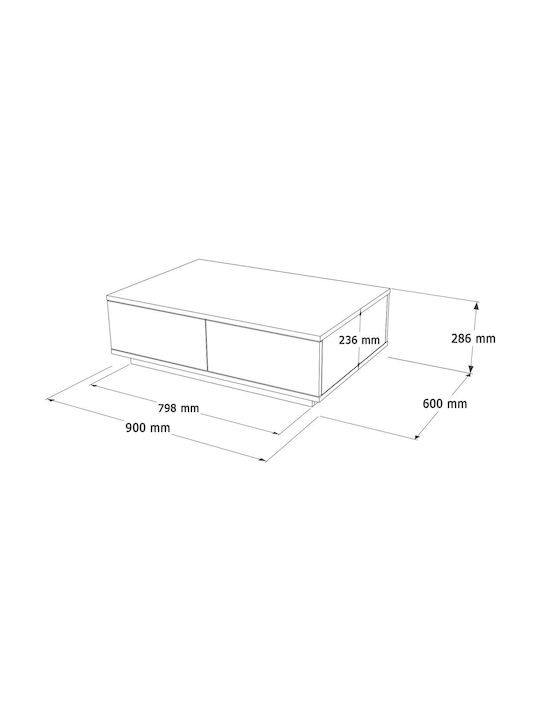 Rectangular Central Coffee Table Wooden Pine White M90xW60xH28.6cm