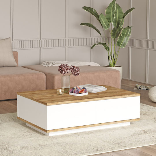 Rectangular Central Coffee Table Wooden Pine White M90xW60xH28.6cm