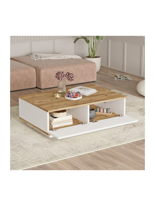 Rectangular Central Coffee Table Wooden Pine White M90xW60xH28.6cm