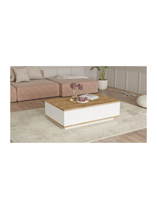 Rectangular Central Coffee Table Wooden Pine White M90xW60xH28.6cm