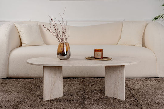 Овална Централна Кафе Маса Sable Дървена Travertine Бежова Ш119xД60xВ39.8см