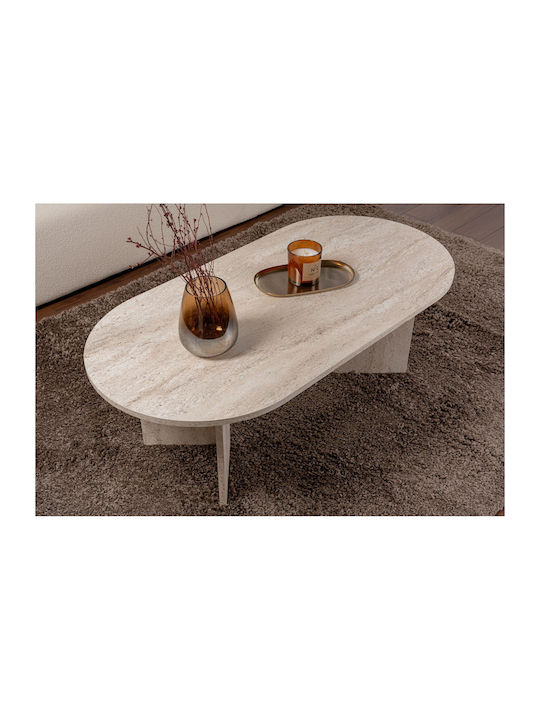 Oval Central Coffee Table Sable Wooden Travertine Beige W119xL60xH39.8cm