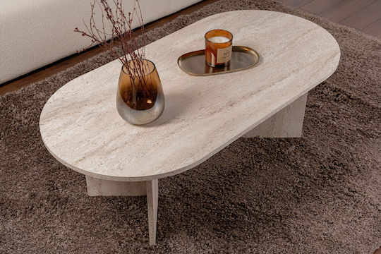 Овална Централна Кафе Маса Sable Дървена Travertine Бежова Ш119xД60xВ39.8см