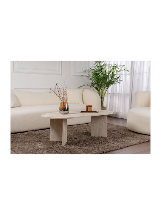 Oval Central Coffee Table Sable Wooden Travertine Beige W119xL60xH39.8cm