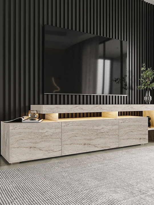 Έπιπλο Τηλεόρασης Beliz με Φωτισμό LED Travertine Beige Μ192xΠ37xΥ53cm