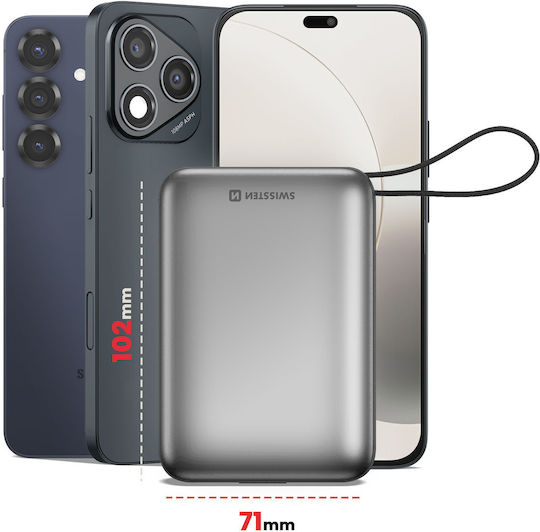 Swissten Space Power Bank 20000mAh 22.5W με Θύρα USB-A και Θύρα USB-C Power Delivery Ασημί