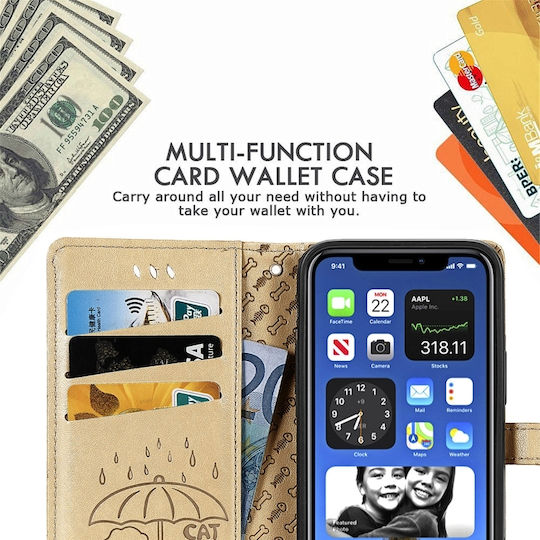 Калъф Портмоне iPhone 12 Mini 5.4 Котка Куче Розов