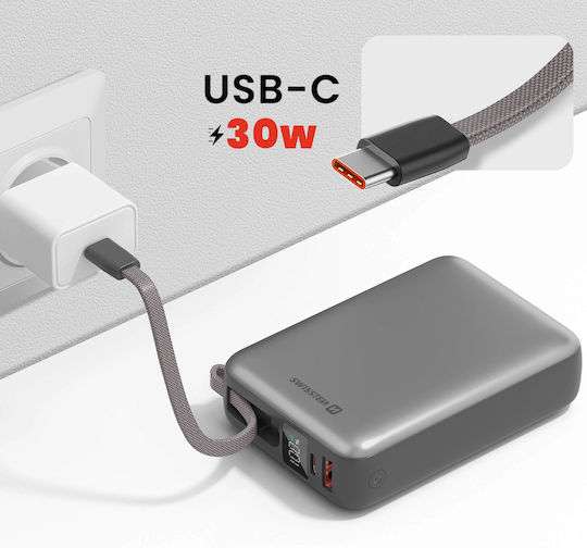 Swissten Space Power Bank 20000mAh 45W With USB-A Output Port And USB-C Output Port Power Delivery Silver