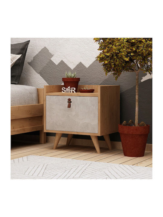 Bedside Table Paju Wooden Beige 55x50x55cm