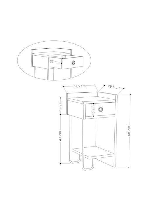 Sirius Bedside Table Right Wooden Brown 31.5x29.5x60cm