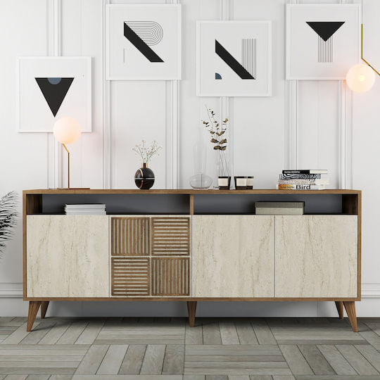 Μπουφές Milan Ξύλινος Travertine Beige-walnut 180x35x78cm