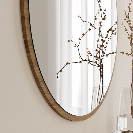 Aberto Design Καθρέπτης Τοίχου με Καφέ Πλαστικό Πλαίσιο Διαμέτρου 60cm