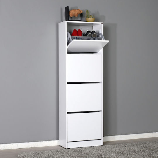 Dulap Pentru Pantofi Din Lemn Alb cu Rafturi Rabatabile L51xA26xÎ157cm