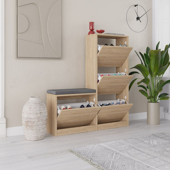 Dude Wooden Shoe Cabinet Beige with Tilting Shelves L105xW26xH118.5cm