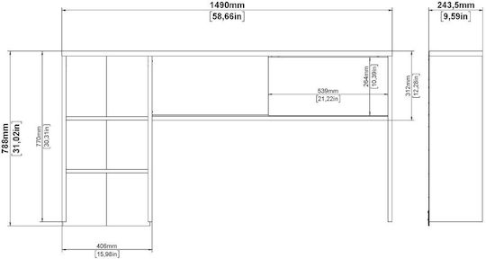 Desk Function Plus Wooden with Bookshelf Jackson Hickory 149x48x156.2cm