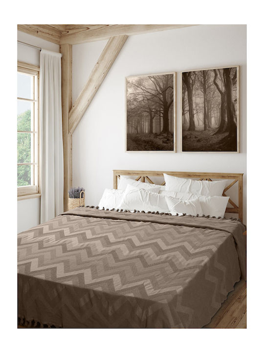 Madi Golwe Piqué Bettdecke Übergröße mit Fransen 220x240cm Braun